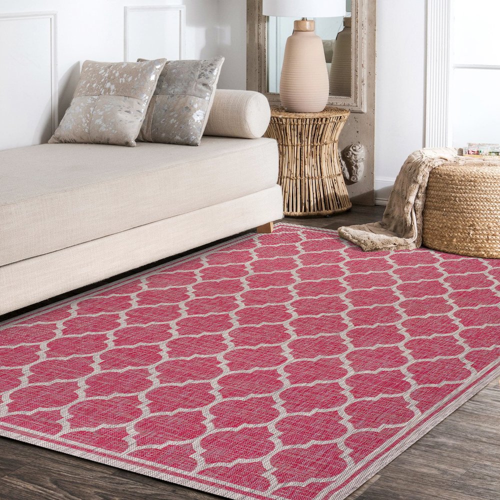 Trebol Moroccan Trellis Textured Weave Indoor/Outdoor Area Rug. Picture 14