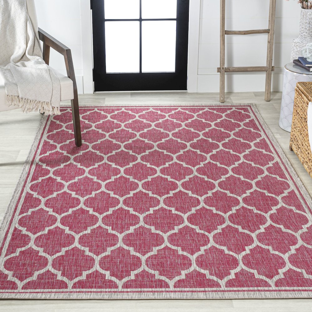 Trebol Moroccan Trellis Textured Weave Indoor/Outdoor Area Rug. Picture 4