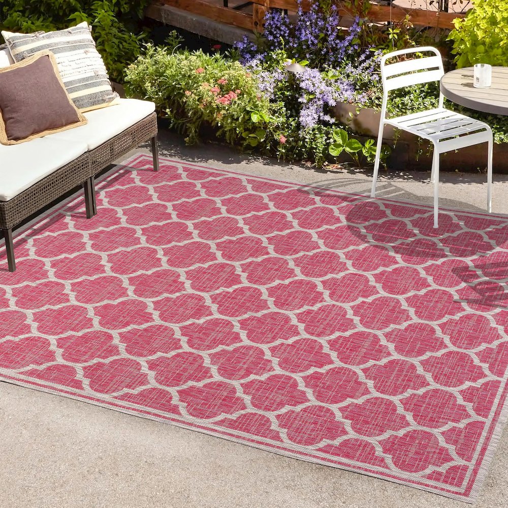 Trebol Moroccan Trellis Textured Weave Indoor/Outdoor Area Rug. Picture 6