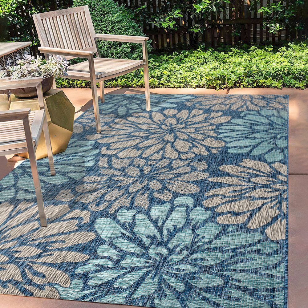Zinnia Modern Floral Textured Weave Indoor/Outdoor Area Rug. Picture 5