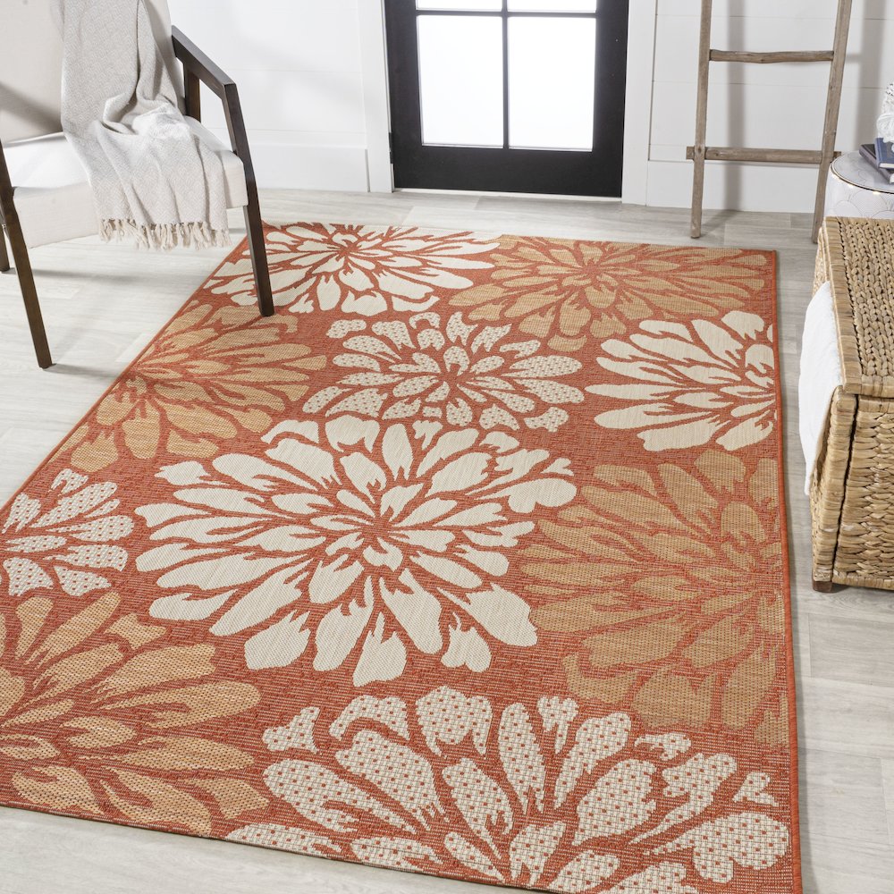 Zinnia Modern Floral Textured Weave Indoor/Outdoor Area Rug. Picture 2