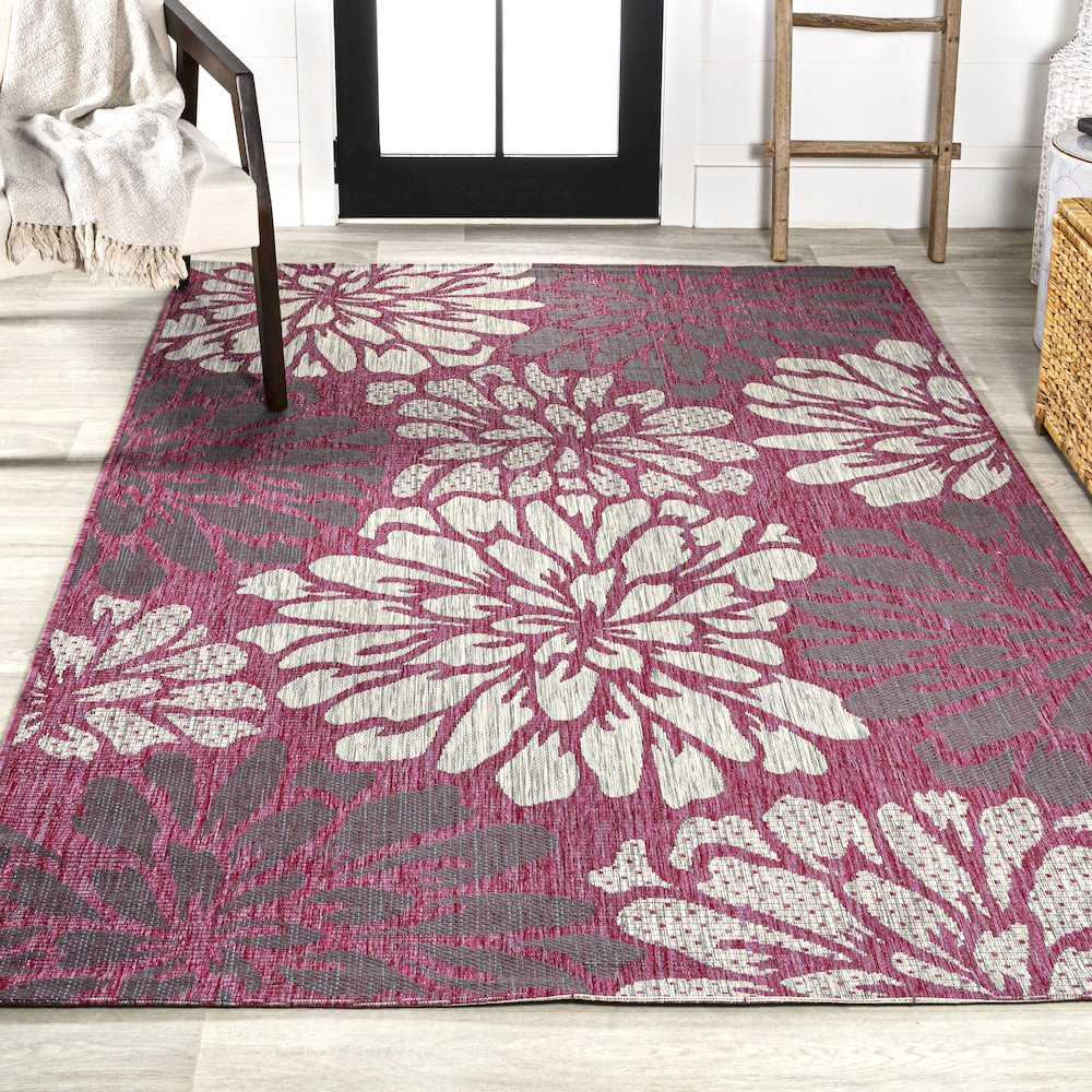 Zinnia Modern Floral Textured Weave Indoor/Outdoor Area Rug. Picture 4