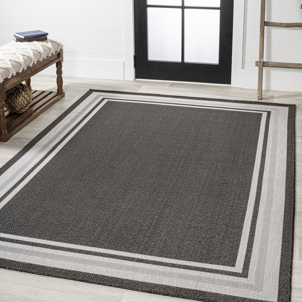 James Modern Border Stripe Indoor/Outdoor Area Rug. Picture 2