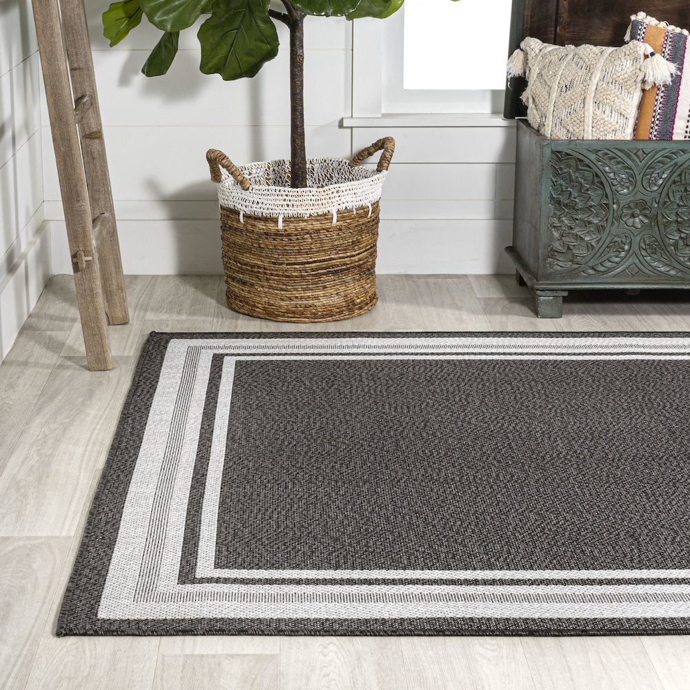 James Modern Border Stripe Indoor/Outdoor Area Rug. Picture 3