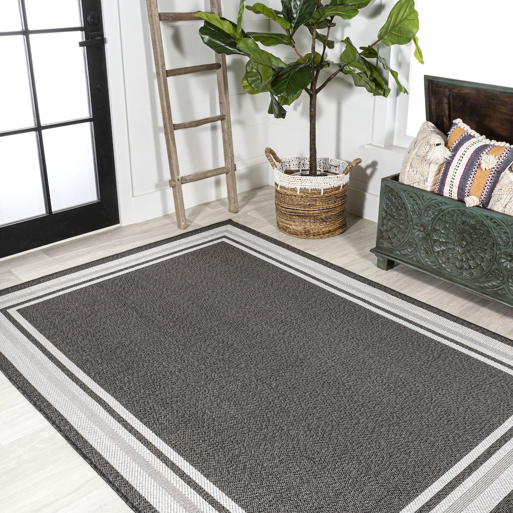 James Modern Border Stripe Indoor/Outdoor Area Rug. Picture 4