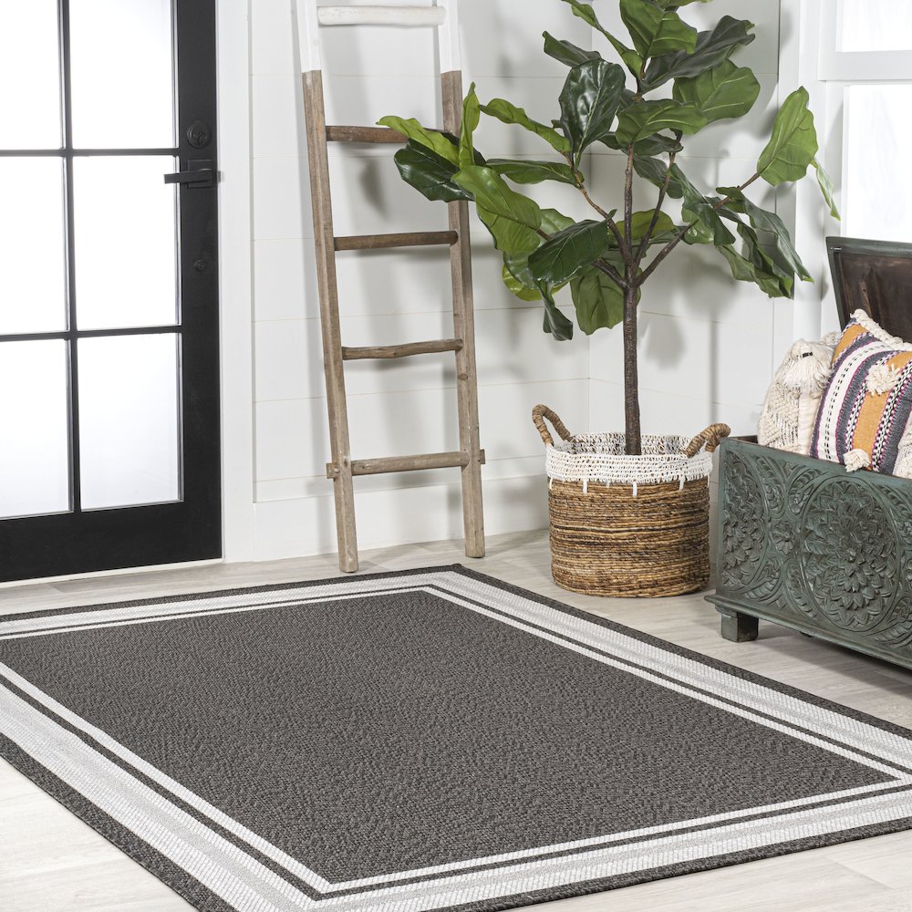 James Modern Border Stripe Indoor/Outdoor Area Rug. Picture 5