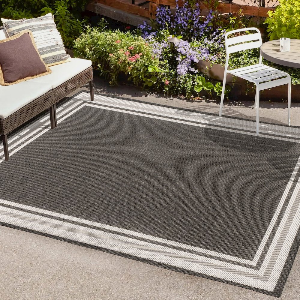 James Modern Border Stripe Indoor/Outdoor Area Rug. Picture 6