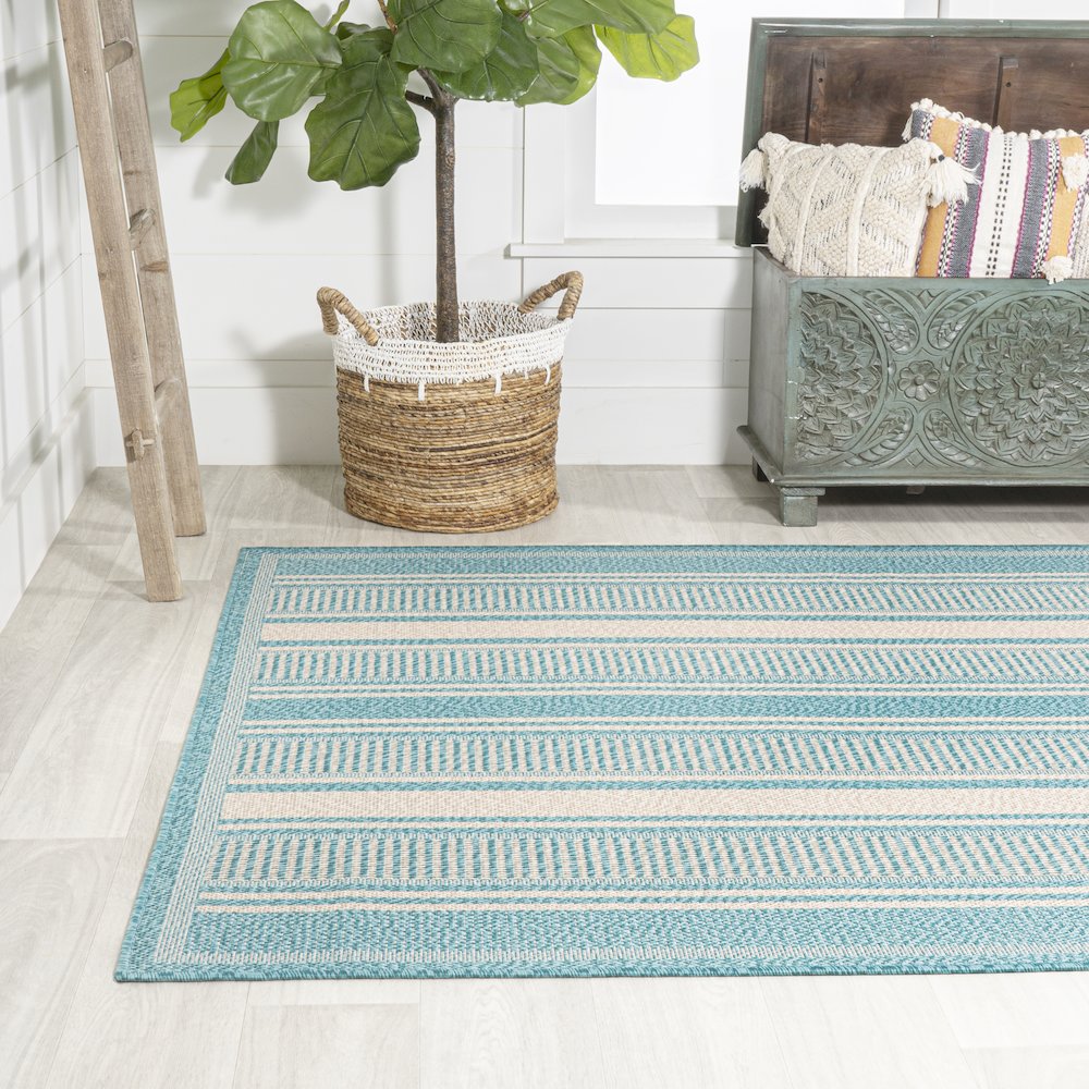 Haynes Modern Double Stripe Indoor/Outdoor Area Rug. Picture 3