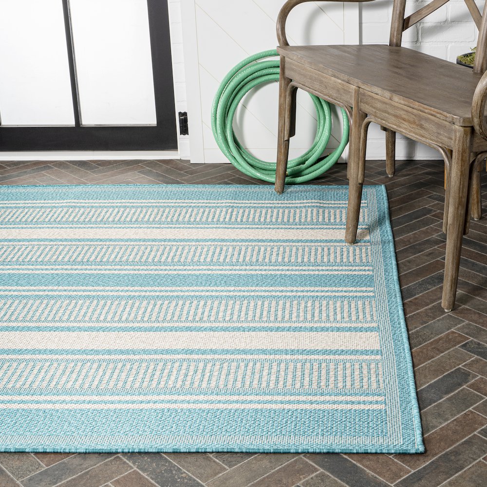 Haynes Modern Double Stripe Indoor/Outdoor Area Rug. Picture 7
