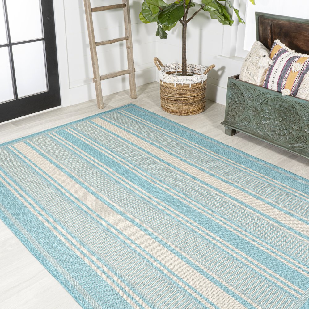 Haynes Modern Double Stripe Indoor/Outdoor Area Rug. Picture 4