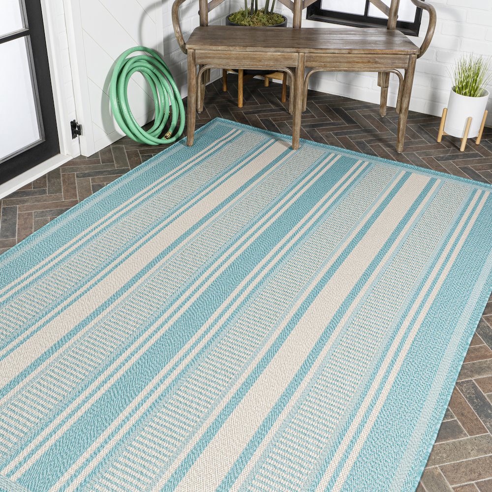 Haynes Modern Double Stripe Indoor/Outdoor Area Rug. Picture 8