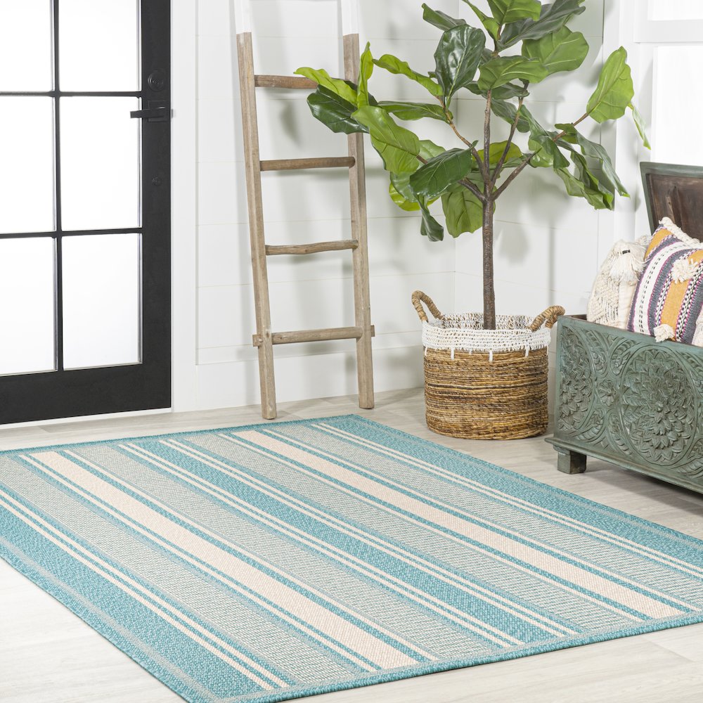 Haynes Modern Double Stripe Indoor/Outdoor Area Rug. Picture 5