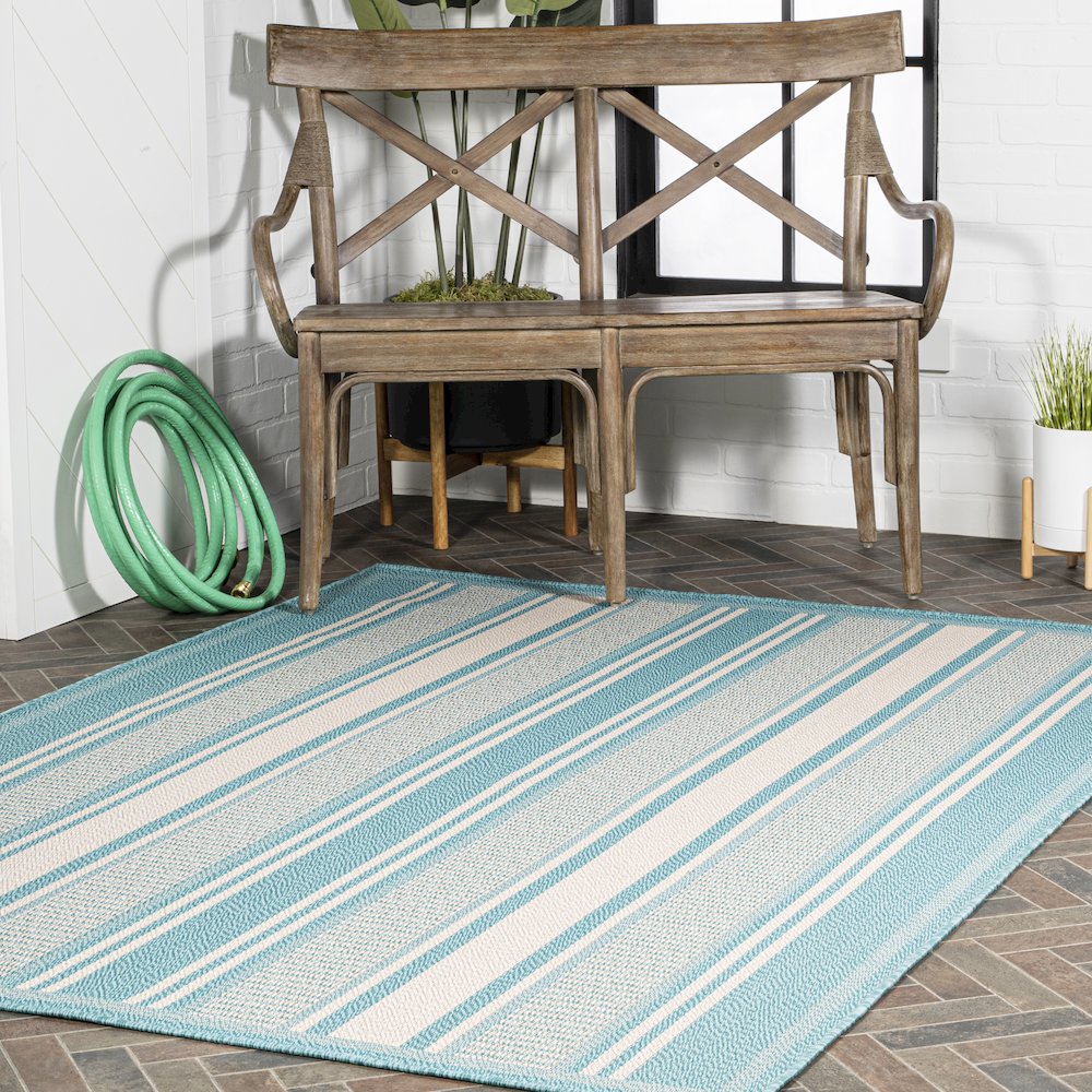 Haynes Modern Double Stripe Indoor/Outdoor Area Rug. Picture 9