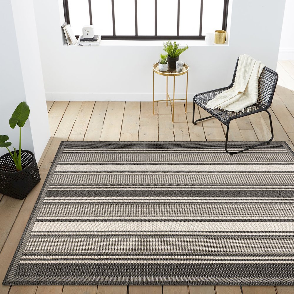 Haynes Modern Double Stripe Indoor/Outdoor Area Rug. Picture 14