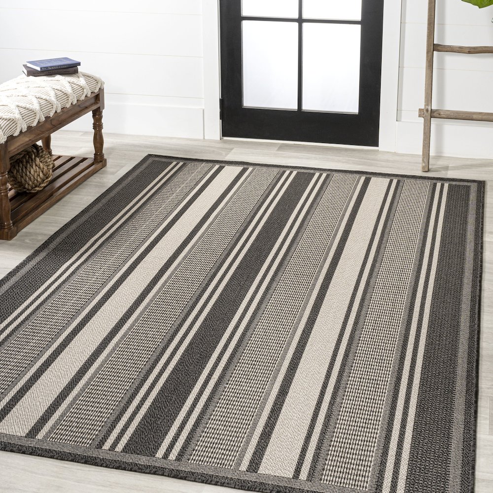 Haynes Modern Double Stripe Indoor/Outdoor Area Rug. Picture 2