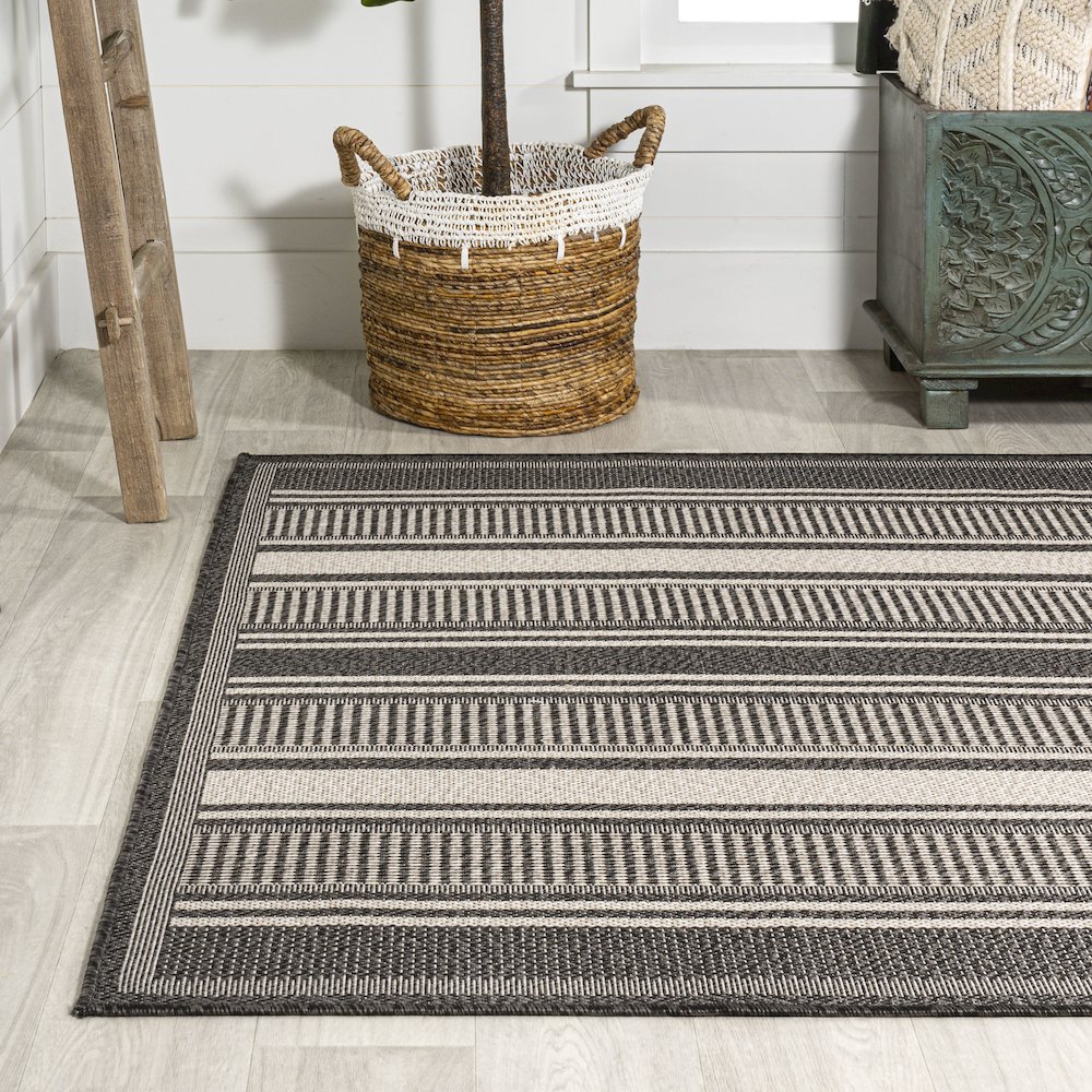 Haynes Modern Double Stripe Indoor/Outdoor Area Rug. Picture 3