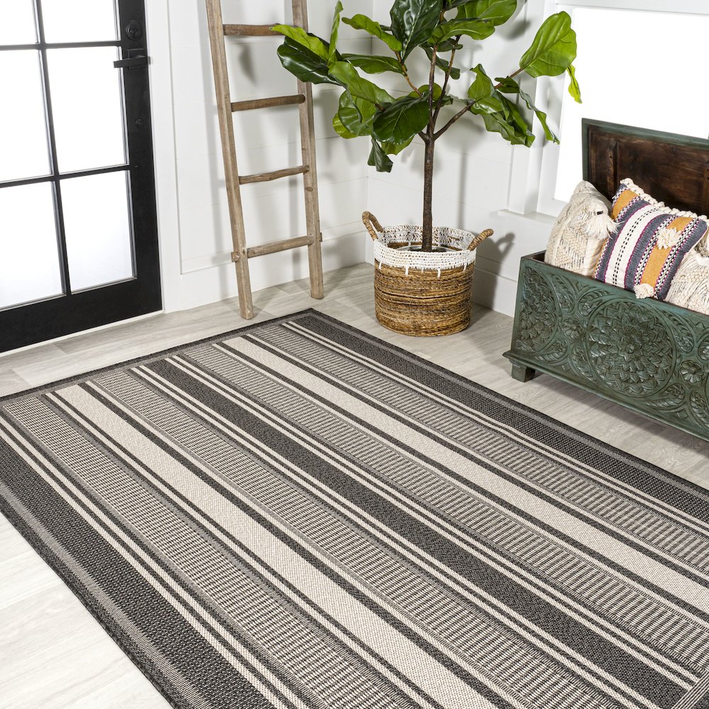 Haynes Modern Double Stripe Indoor/Outdoor Area Rug. Picture 4