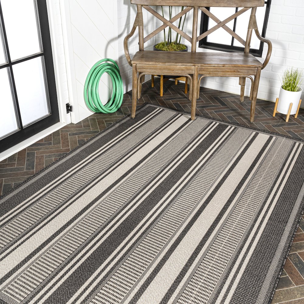 Haynes Modern Double Stripe Indoor/Outdoor Area Rug. Picture 8