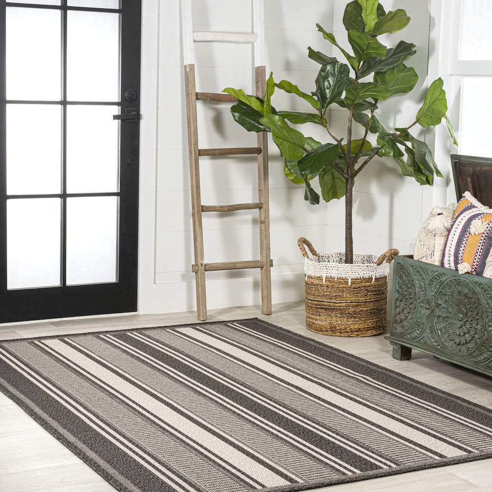 Haynes Modern Double Stripe Indoor/Outdoor Area Rug. Picture 5