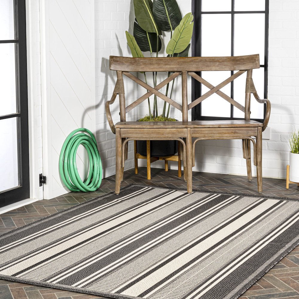 Haynes Modern Double Stripe Indoor/Outdoor Area Rug. Picture 9