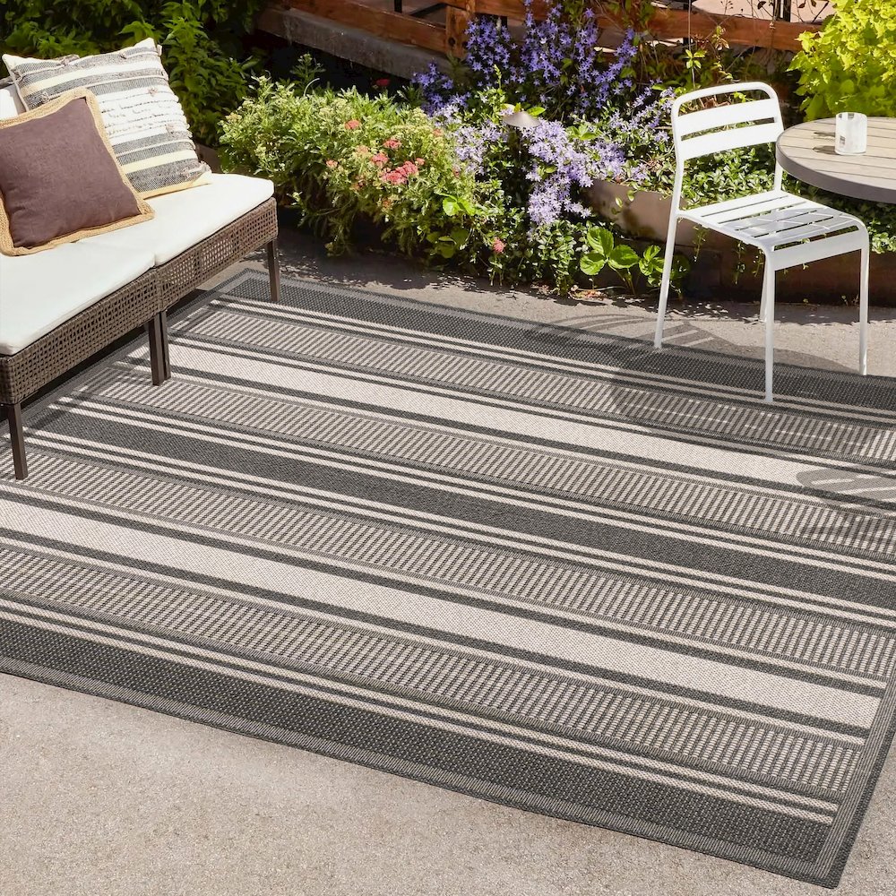 Haynes Modern Double Stripe Indoor/Outdoor Area Rug. Picture 6