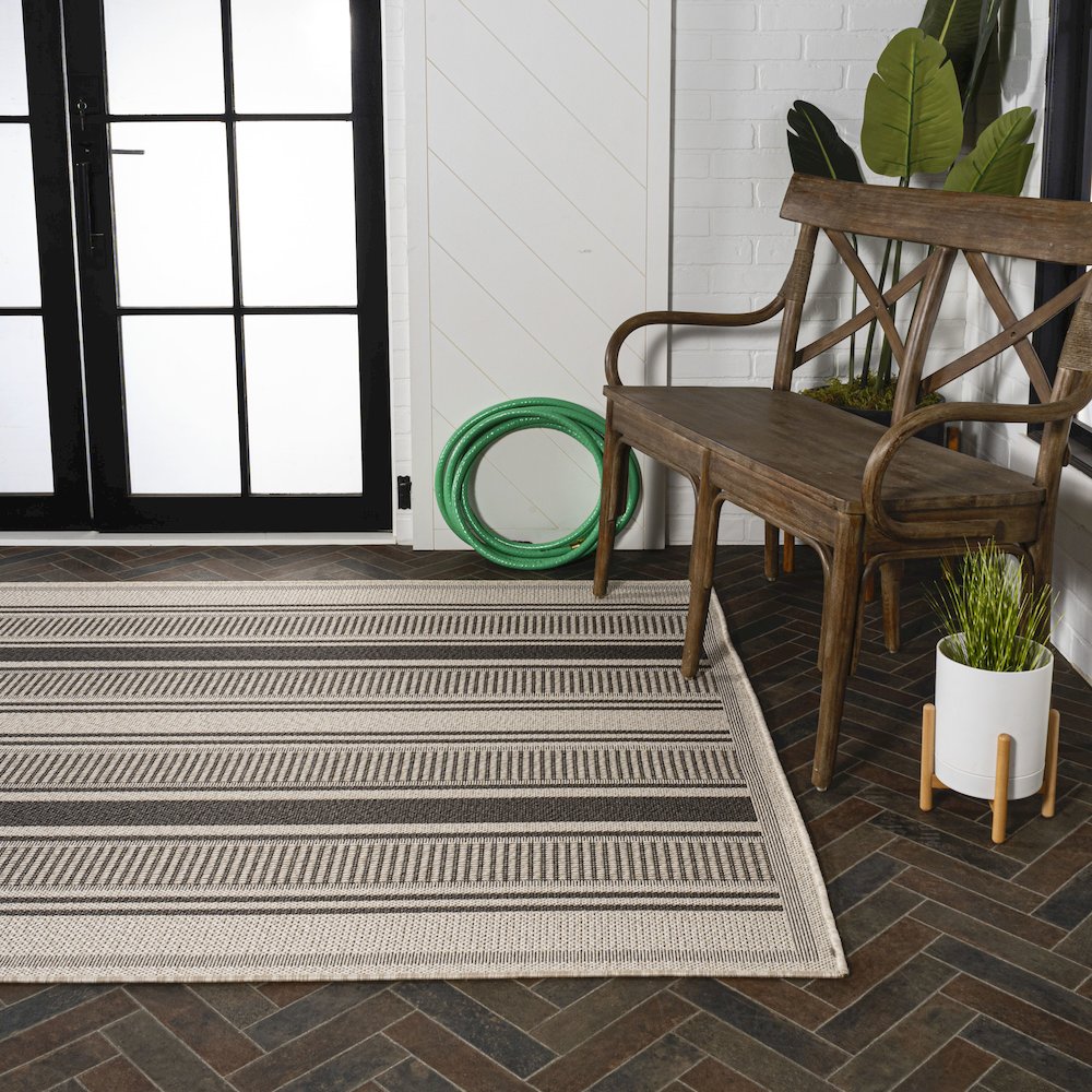 Haynes Modern Double Stripe Indoor/Outdoor Area Rug. Picture 7