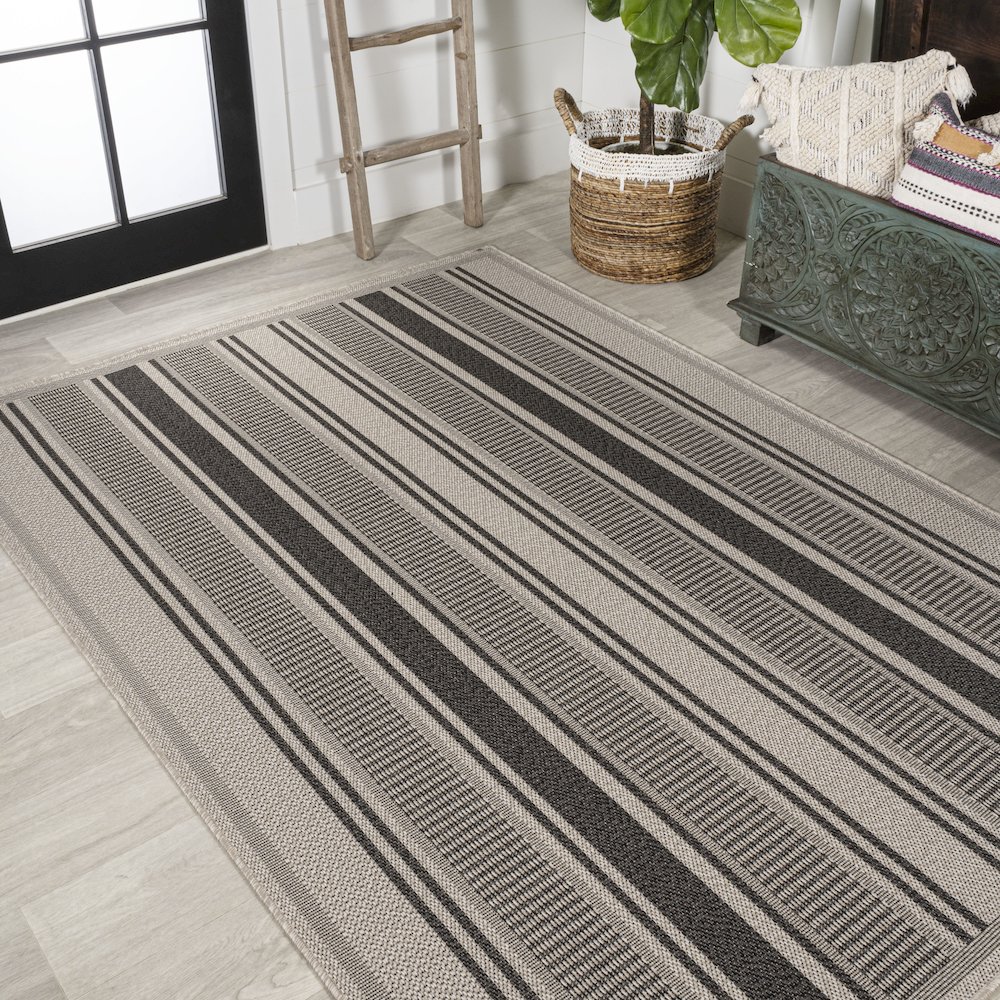 Haynes Modern Double Stripe Indoor/Outdoor Area Rug. Picture 4