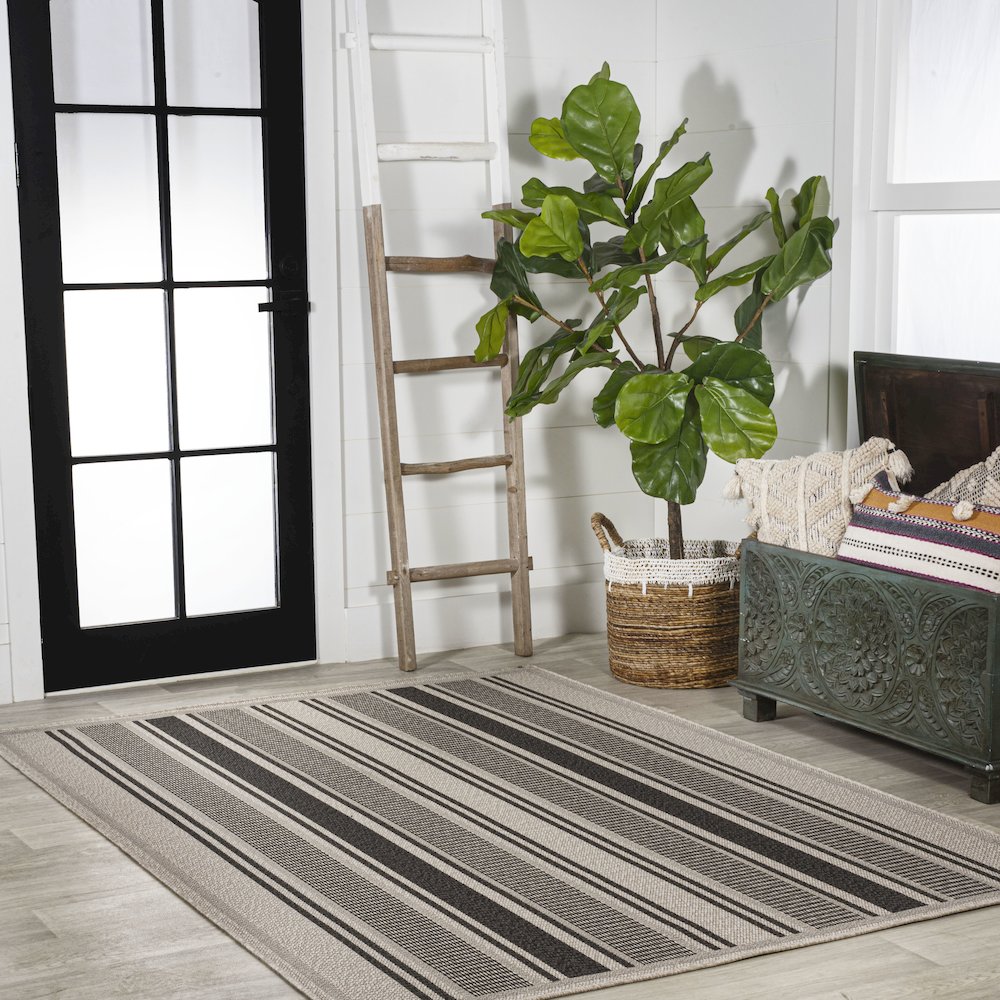 Haynes Modern Double Stripe Indoor/Outdoor Area Rug. Picture 5