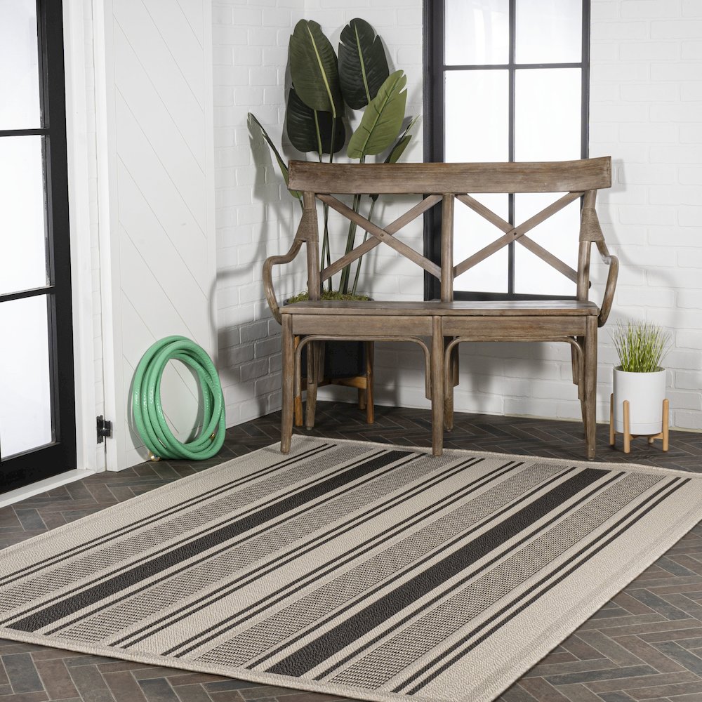 Haynes Modern Double Stripe Indoor/Outdoor Area Rug. Picture 9