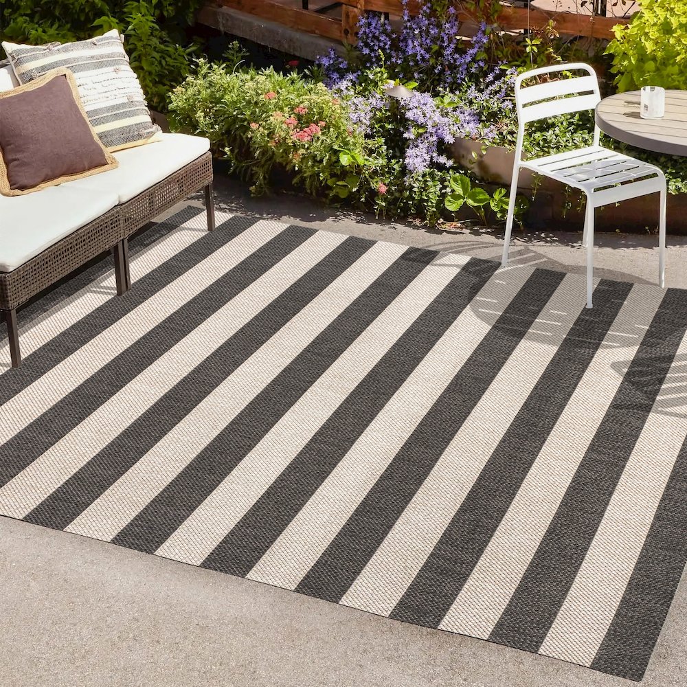 Negril Two Tone Wide Stripe Indoor/Outdoor Area Rug. Picture 6