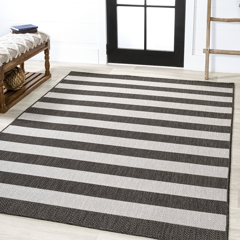 Negril Two Tone Wide Stripe Indoor/Outdoor Area Rug. Picture 2