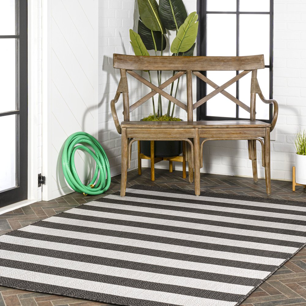 Negril Two Tone Wide Stripe Indoor/Outdoor Area Rug. Picture 9