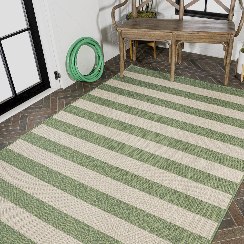Negril Two Tone Wide Stripe Indoor/Outdoor Area Rug. Picture 8