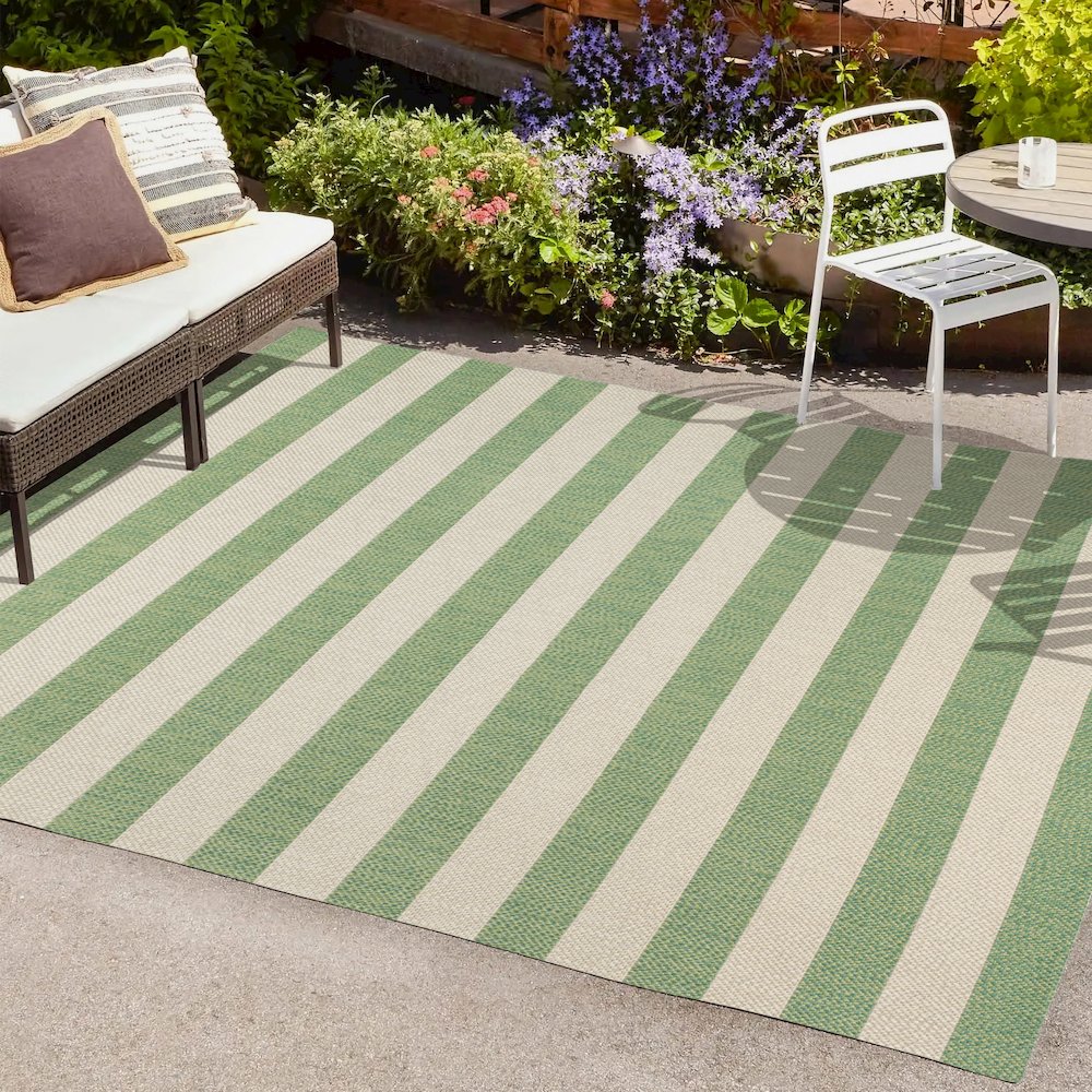 Negril Two Tone Wide Stripe Indoor/Outdoor Area Rug. Picture 6