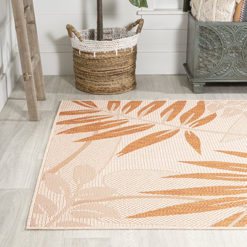 Havana Tropical Palm Leaf Indoor/Outdoor Area Rug. Picture 3