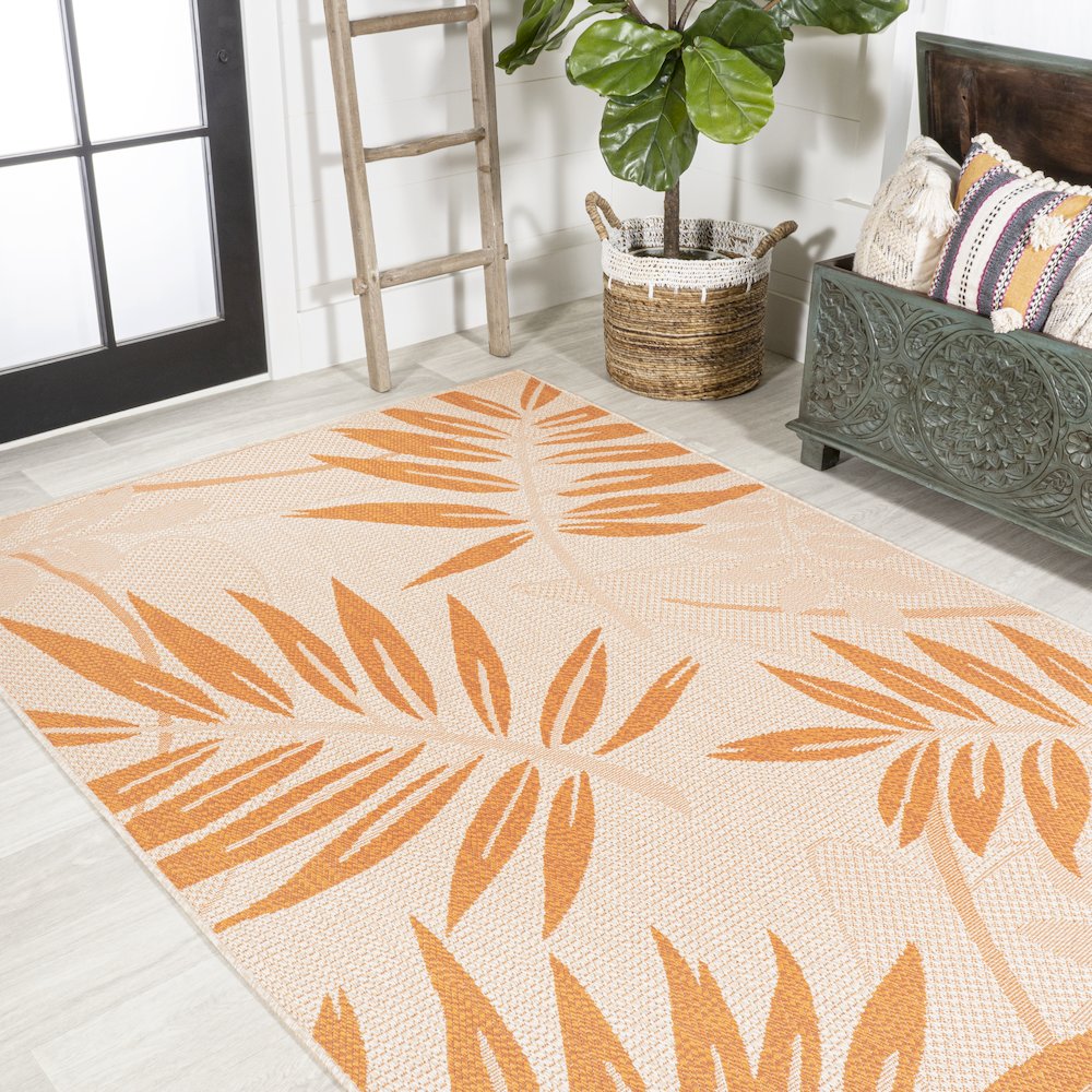 Havana Tropical Palm Leaf Indoor/Outdoor Area Rug. Picture 4