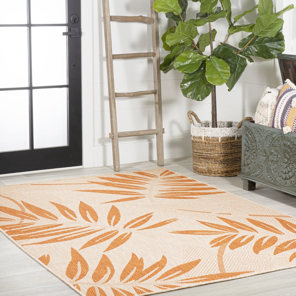 Havana Tropical Palm Leaf Indoor/Outdoor Area Rug. Picture 5