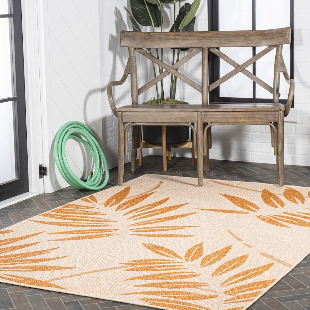 Havana Tropical Palm Leaf Indoor/Outdoor Area Rug. Picture 9