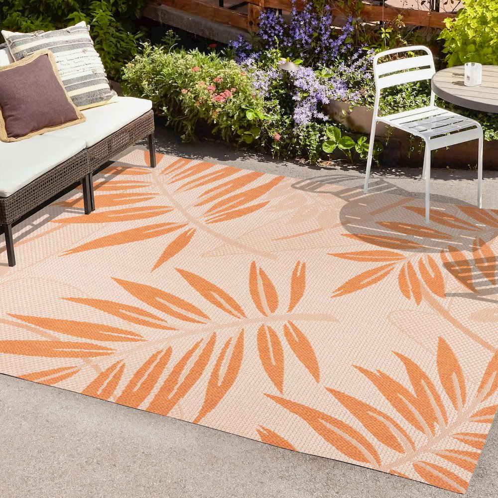 Havana Tropical Palm Leaf Indoor/Outdoor Area Rug. Picture 6