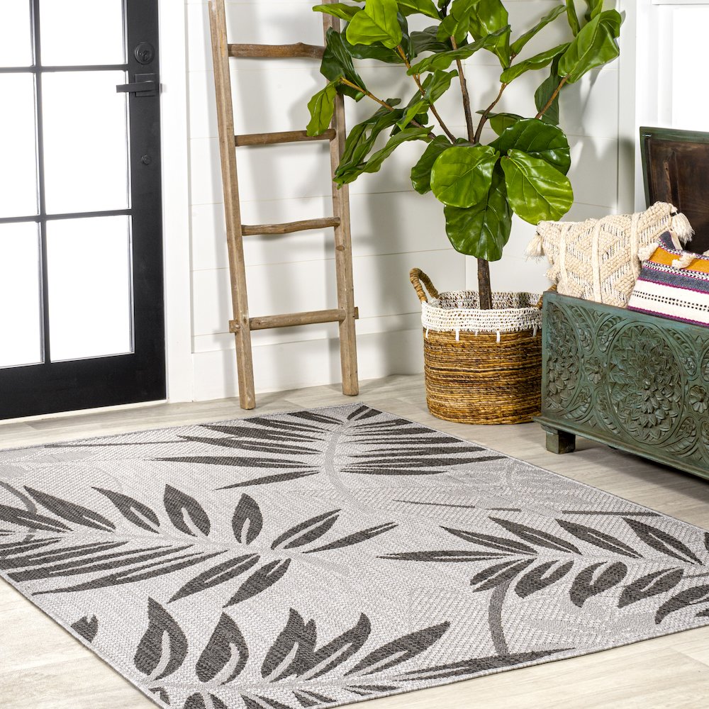 Havana Tropical Palm Leaf Indoor/Outdoor Area Rug. Picture 5