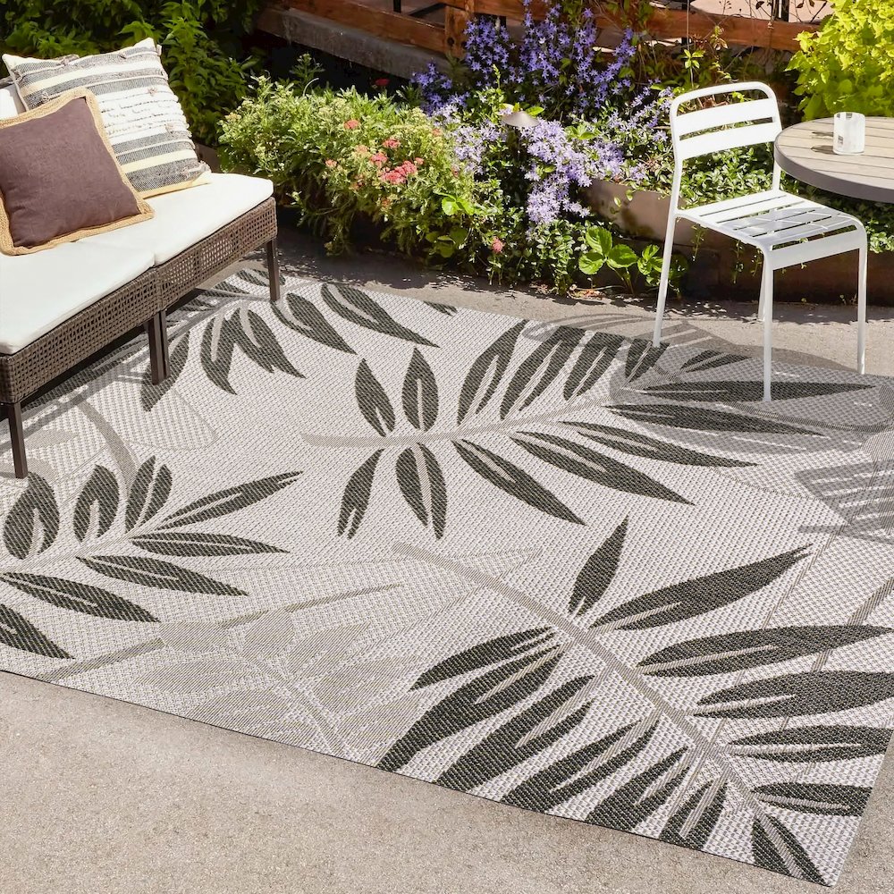 Havana Tropical Palm Leaf Indoor/Outdoor Area Rug. Picture 6