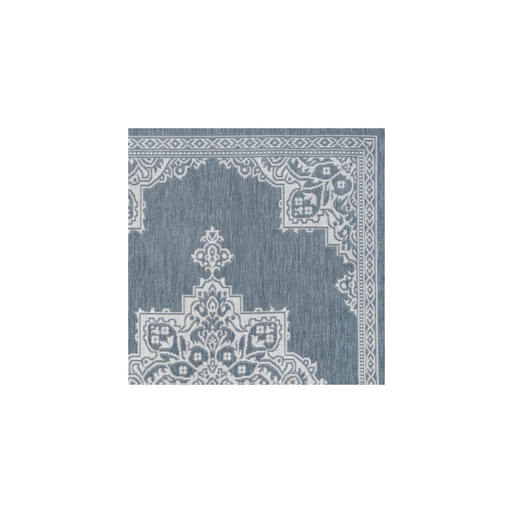 Arden Vintage Casual Medallion Blue/Cream 4 ft. x 6 ft. Indoor/Outdoor Area Rug. Picture 7