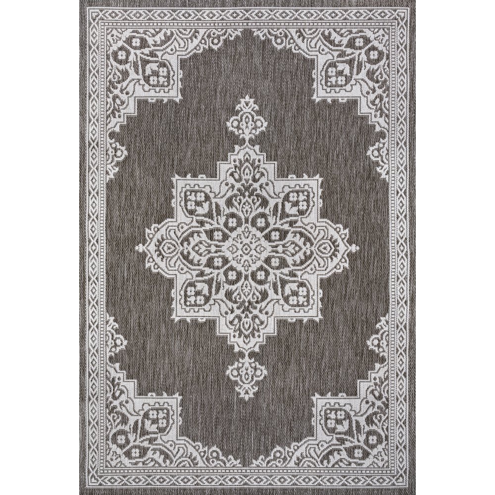 Vintage Casual Medallion Light Brown/Cream 5 ft. x 8 ft. Indoor/Outdoor Area Rug. Picture 1