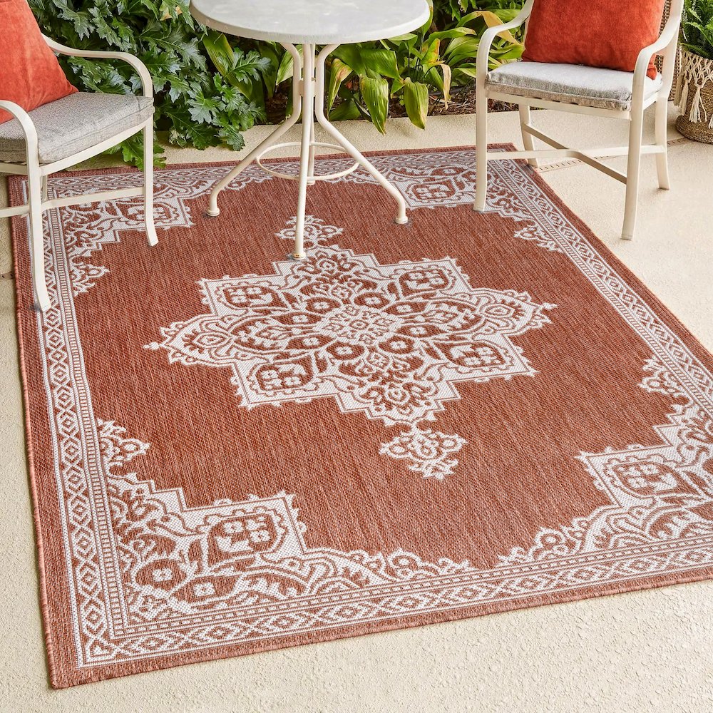 Arden Vintage Casual Medallion Terra/Cream 5 ft. x 8 ft. Indoor/Outdoor Area Rug. Picture 3