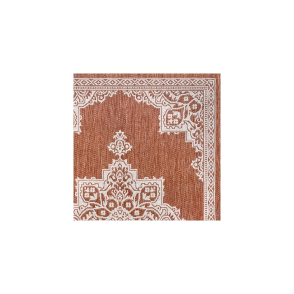 Arden Vintage Casual Medallion Terra/Cream 4 ft. x 6 ft. Indoor/Outdoor Area Rug. Picture 7