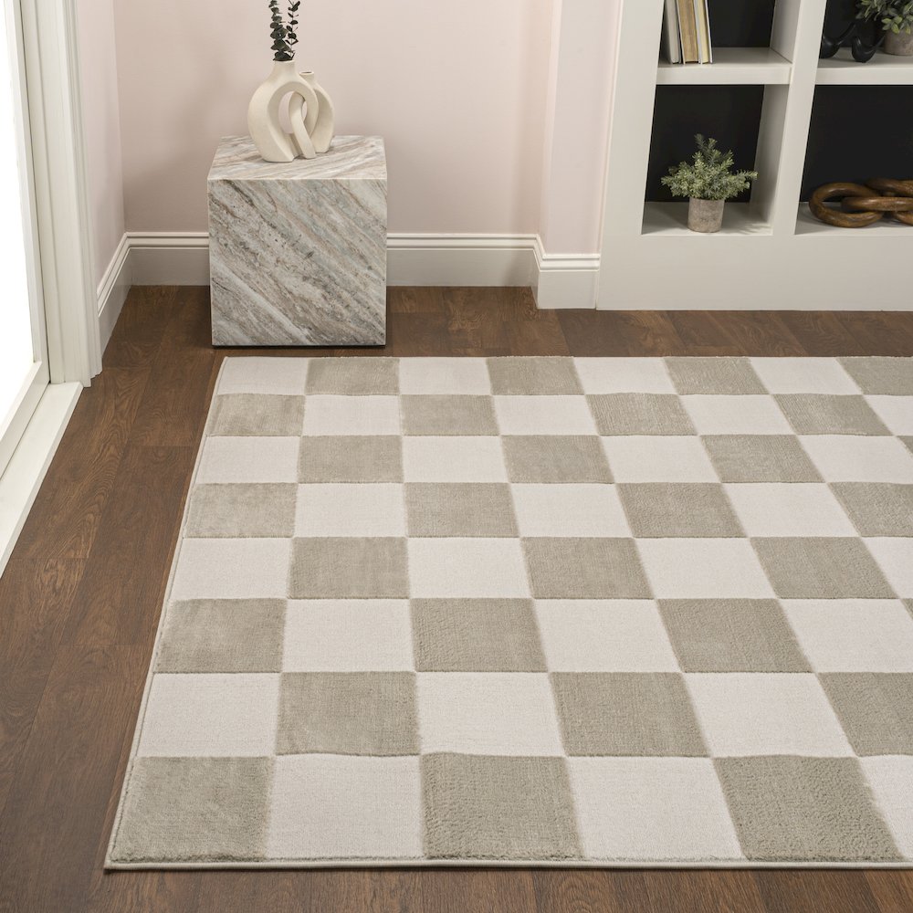 Thea Modern Geometric Checkerboard High-Low Area Rug. Picture 2
