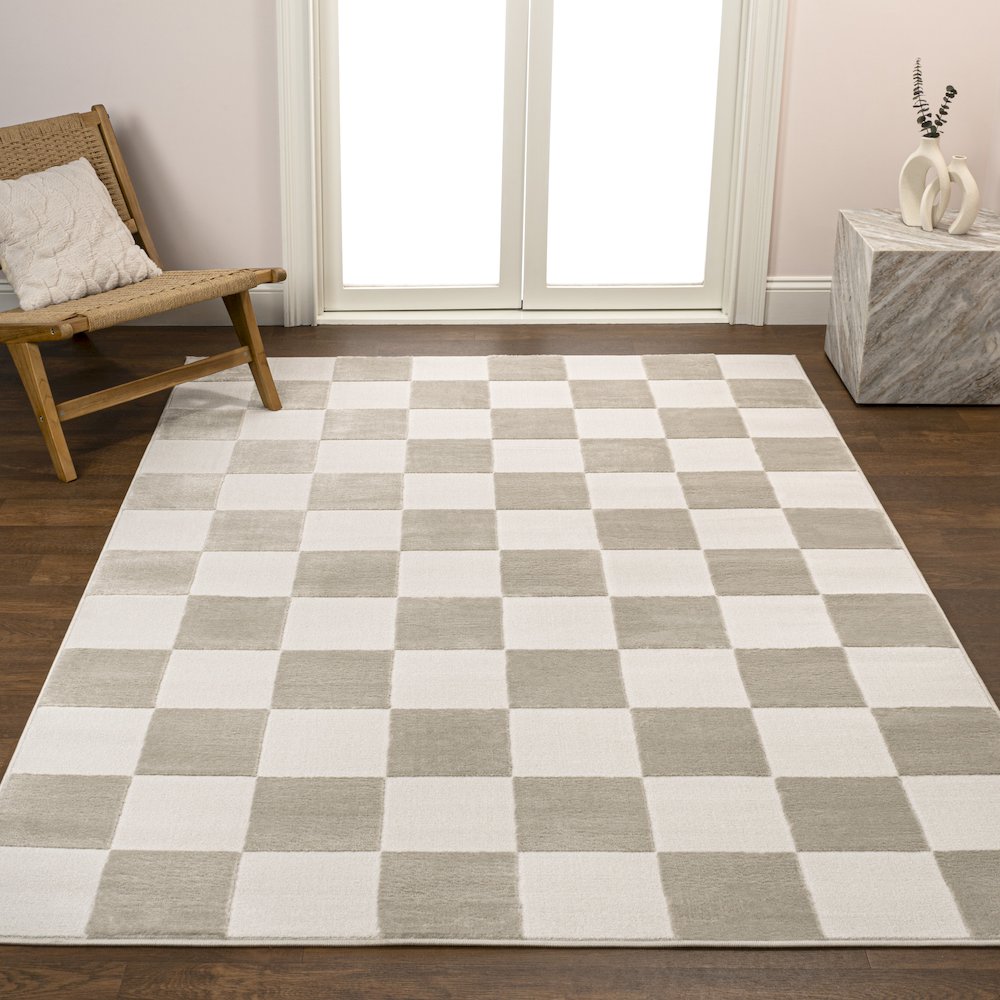 Thea Modern Geometric Checkerboard High-Low Area Rug. Picture 1