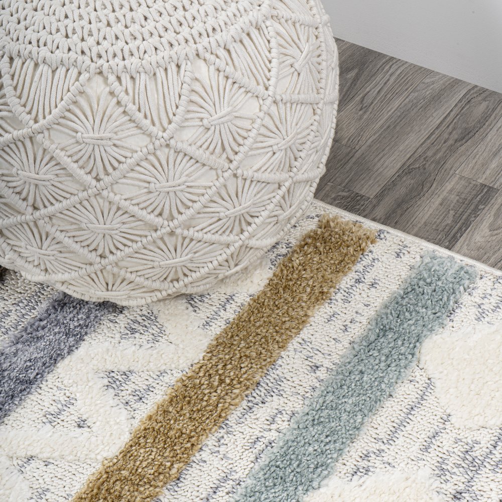 Faiza Moroccan Striped Geometric High-Low Area Rug. Picture 7