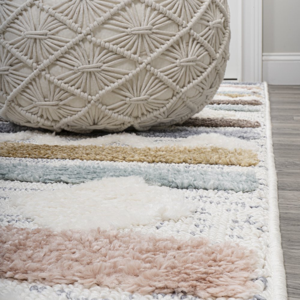 Faiza Moroccan Striped Geometric High-Low Area Rug. Picture 8