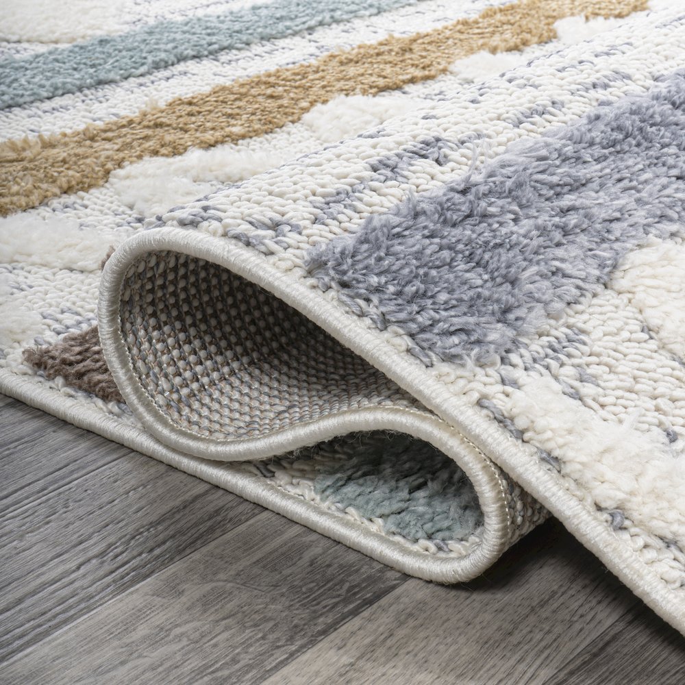 Faiza Moroccan Striped Geometric High-Low Area Rug. Picture 9